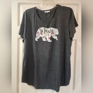 Gray Graphic T-Shirt with Floral Bear Design
